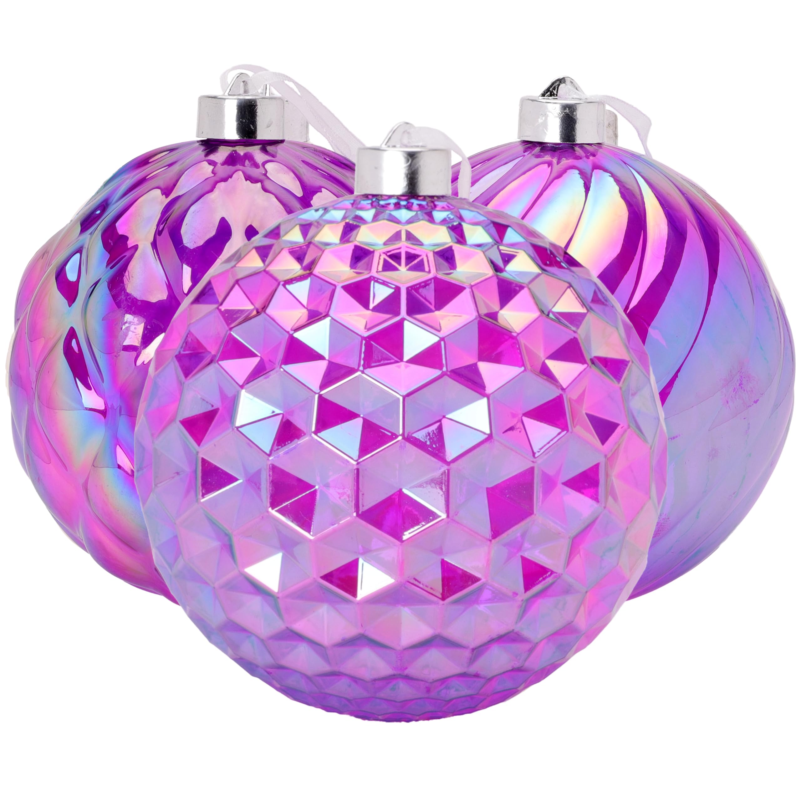 Christmas Concepts® Pack of 3-150mm (5.9") Giant Purple Iridescent Faceted Baubles - Shatterproof Hanging Ornaments - Christmas Decorations