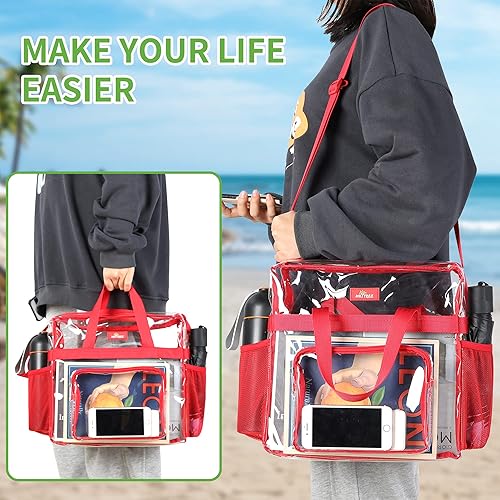 Vista 64 de MAY TREE Bolsa transparente para eventos en estadios de 12 x 6 x 12 pulgadas, bolsa de almuerzo transparente con correas reforzadas para trabajo