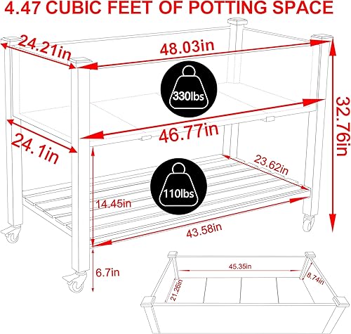 Miniatura 2 de MUPATER Cama de jardín elevada de 4 x 2 pulgadas, cama de jardín elevada con agujeros de drenaje, maceta con cuatro ruedas y patas para hierbas y