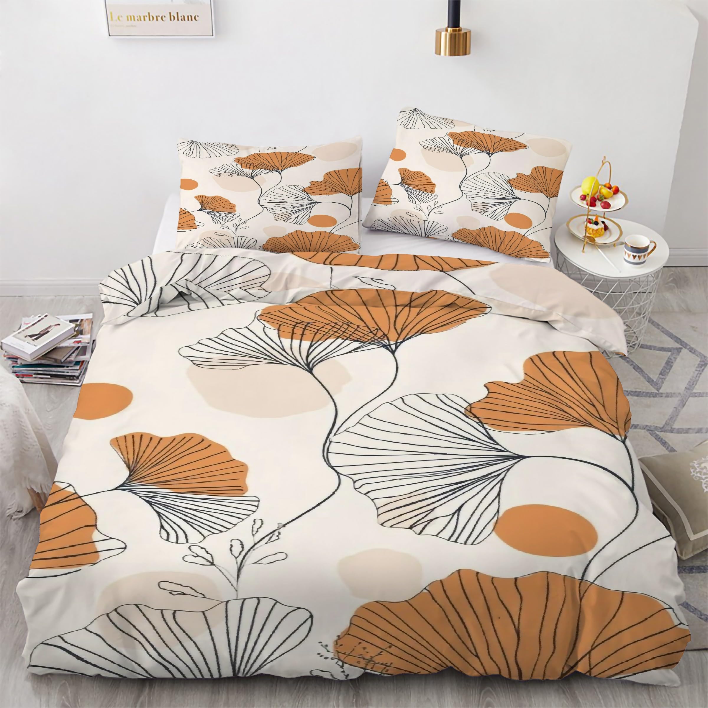 Housse de couette 200x200 au fini microfibre douce premium motif ginkgo biloba