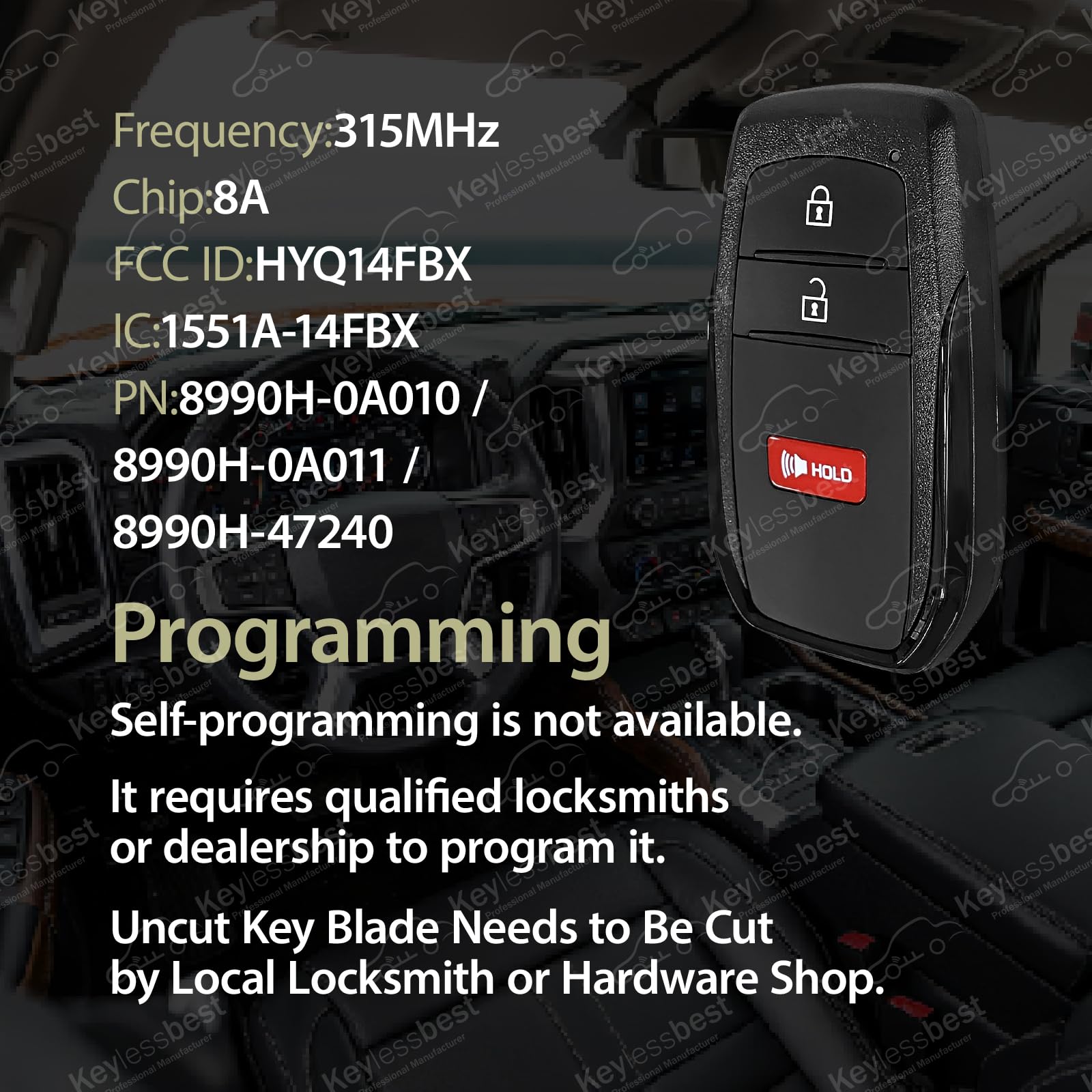 Ricambio per telecomando Toyota Corolla 2022 2023 2024 2025 HYQ14FBX 3 pulsanti 315 MHz