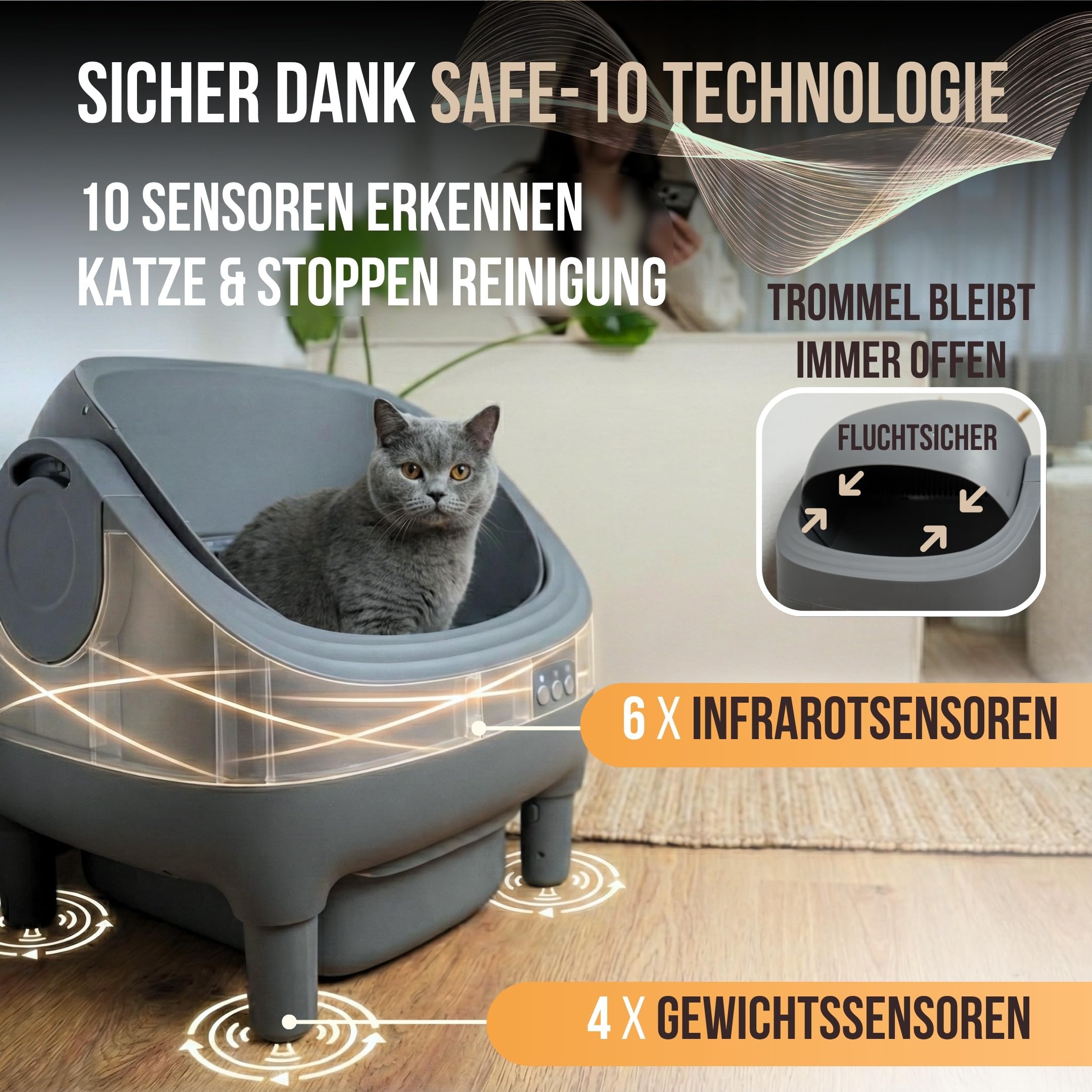 Katzenklo Selbstreinigend,15L XXL Behälter, Selbstreinigende Katzentoilette | SAMTI Klobot, für Mehrkatzen-Haushalte, Elektrisches Katzenklo groß & offen, automatisches Katzenklo XXL mit App Steuerung