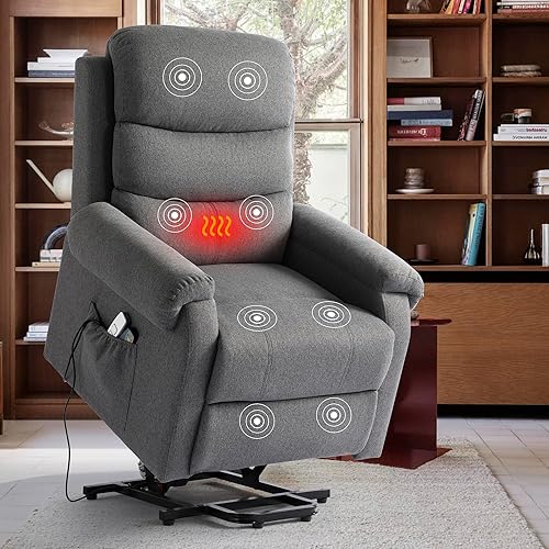 LOUVIXA Power Lift Recliner Chair Recliners for Elderly with Heat and Massage Recliner Chair for Living Room with Infinite Position and Side Pocket, USB Charge Port