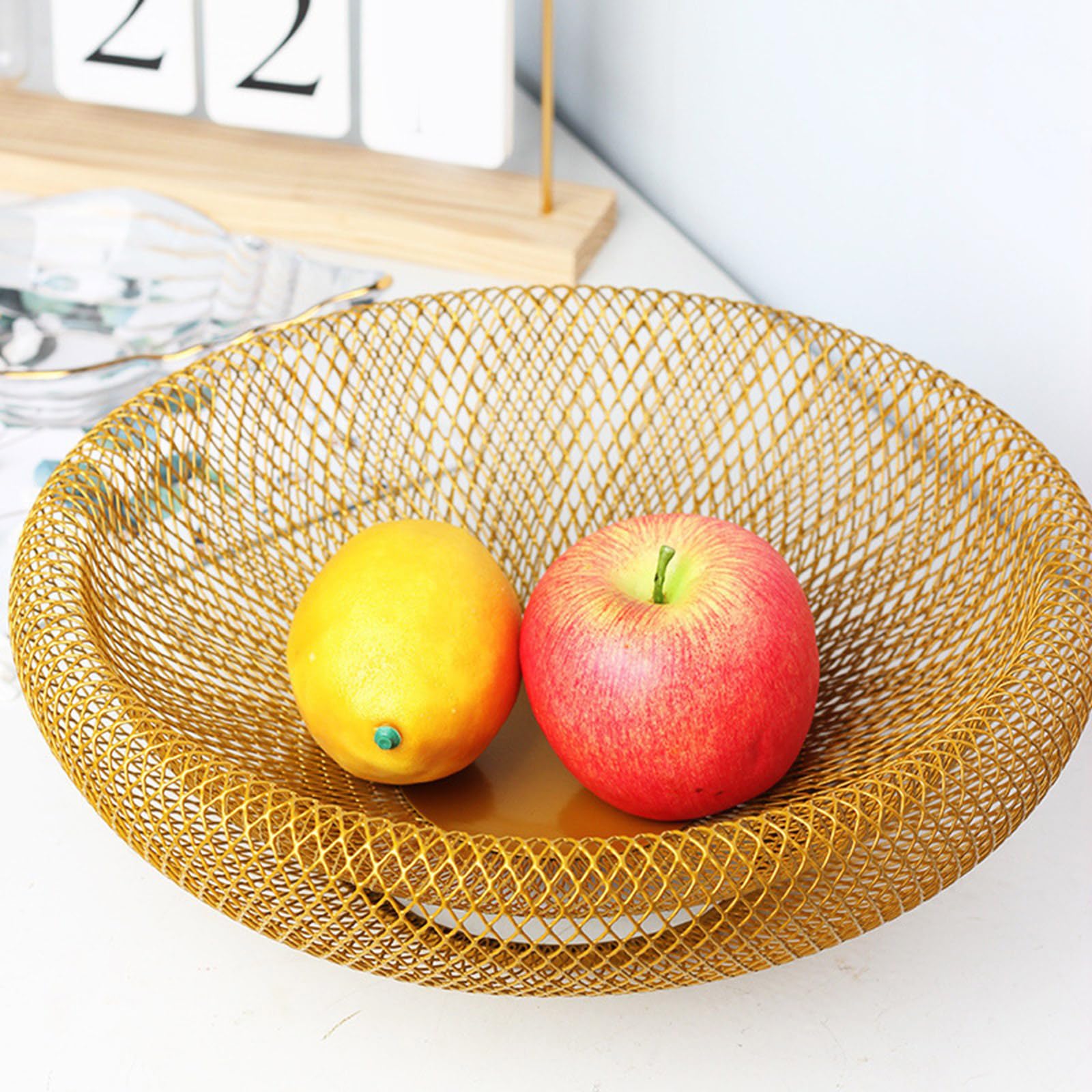 Elegante cesta de almacenamiento de malla de hierro, accesorio portátil para encimera de cocina o sala de estar, elegante accesorio para el hogar