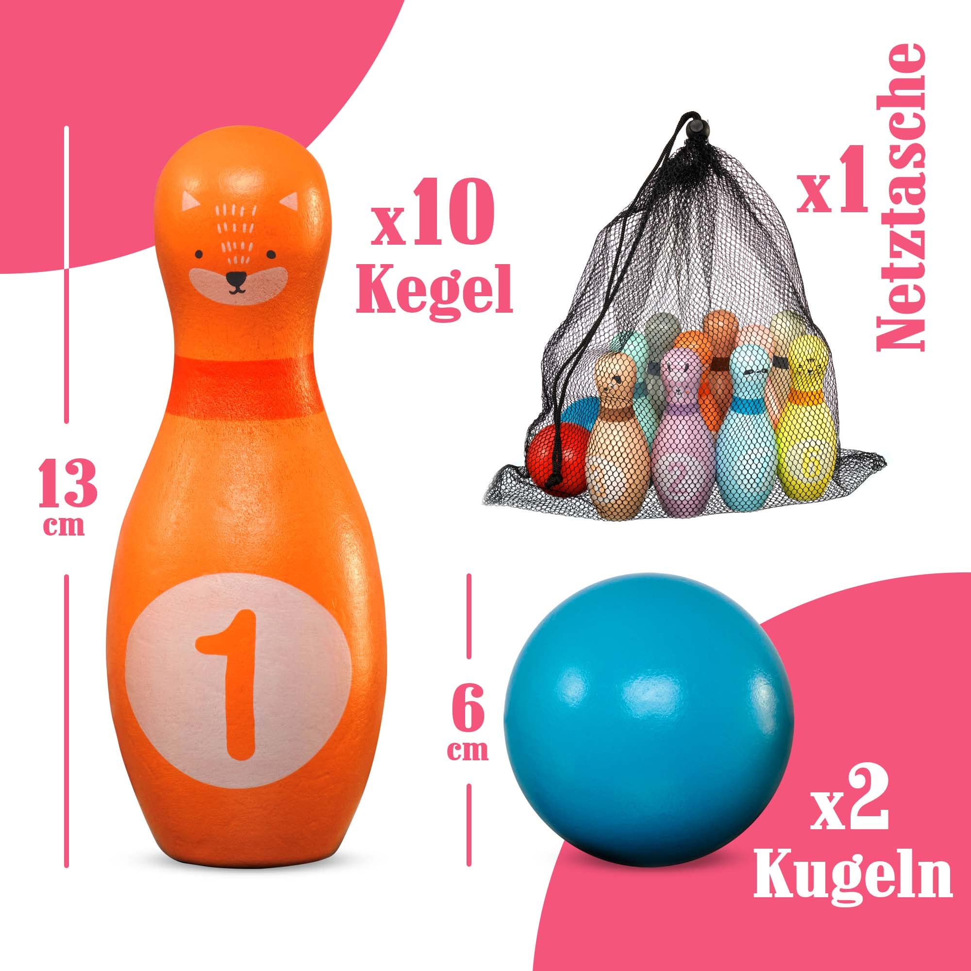Perfeclan Bowling-Set Aus Holz - Lernspielzeug Für Kinder Ab 3 Jahren