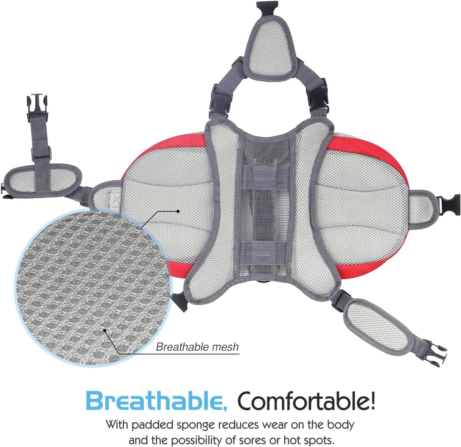 Pawaboo Dog Backpack, Pet Adjustable Saddle Bag Harness Carrier, for Traveling Hiking Camping, Medium Size, Red & Gray