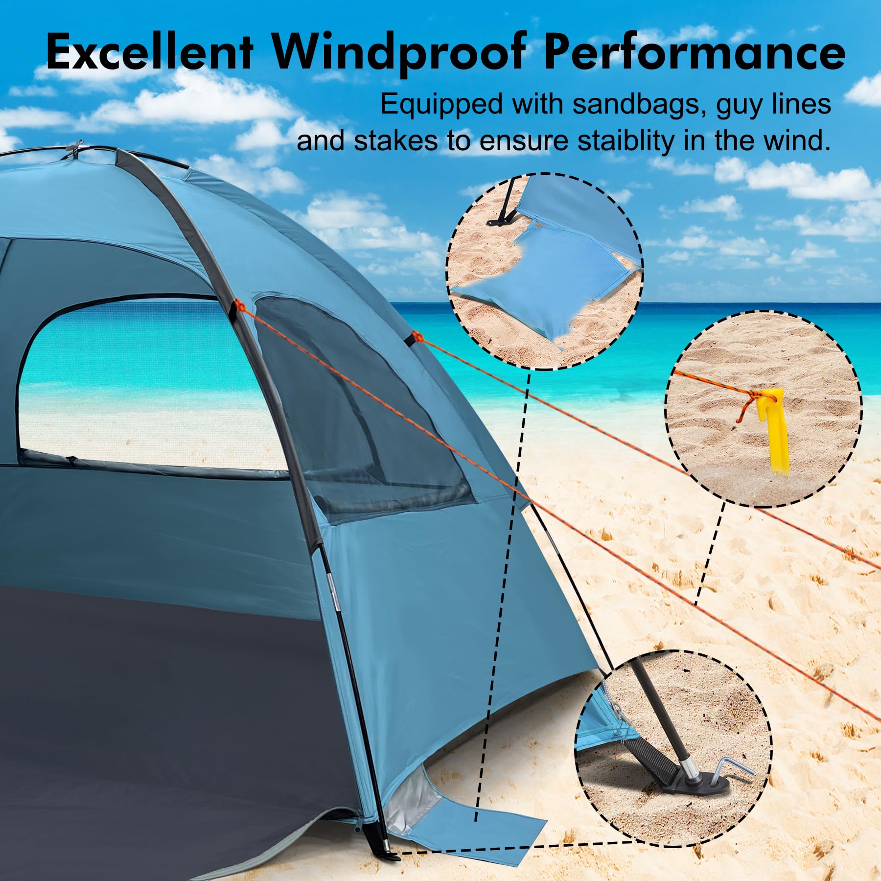 Tenda Da Spiaggia Parasole Per 3-4 Persone - Protezione UV, Portatile, Facile Installazione