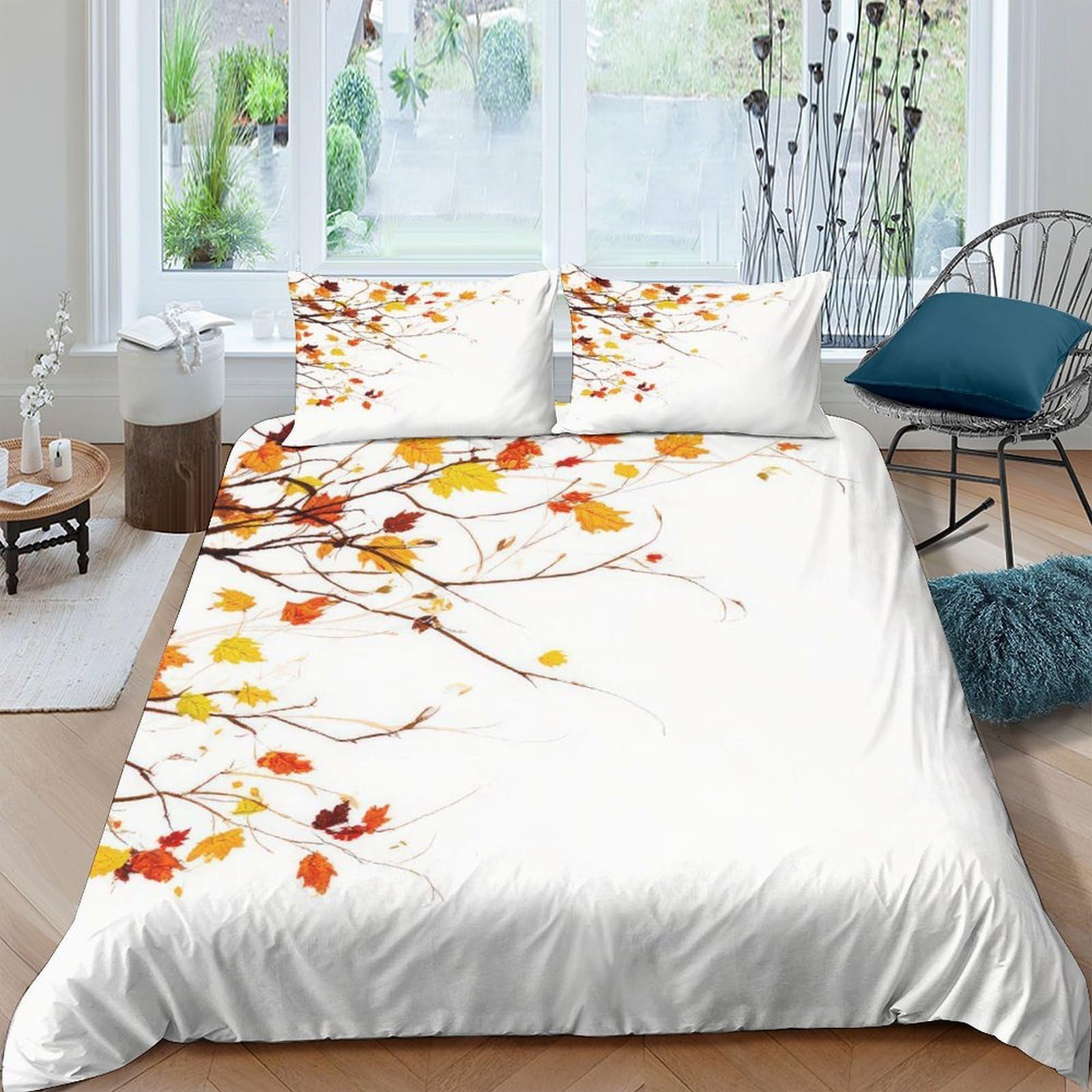 Ctjqhvkz Style-5 3D Printed Autumn Leaves Fitted Sheet Microfiber Soft Breathable Branch Bed Cover For Bedroom Guest Room Decor Single（135X200cm）