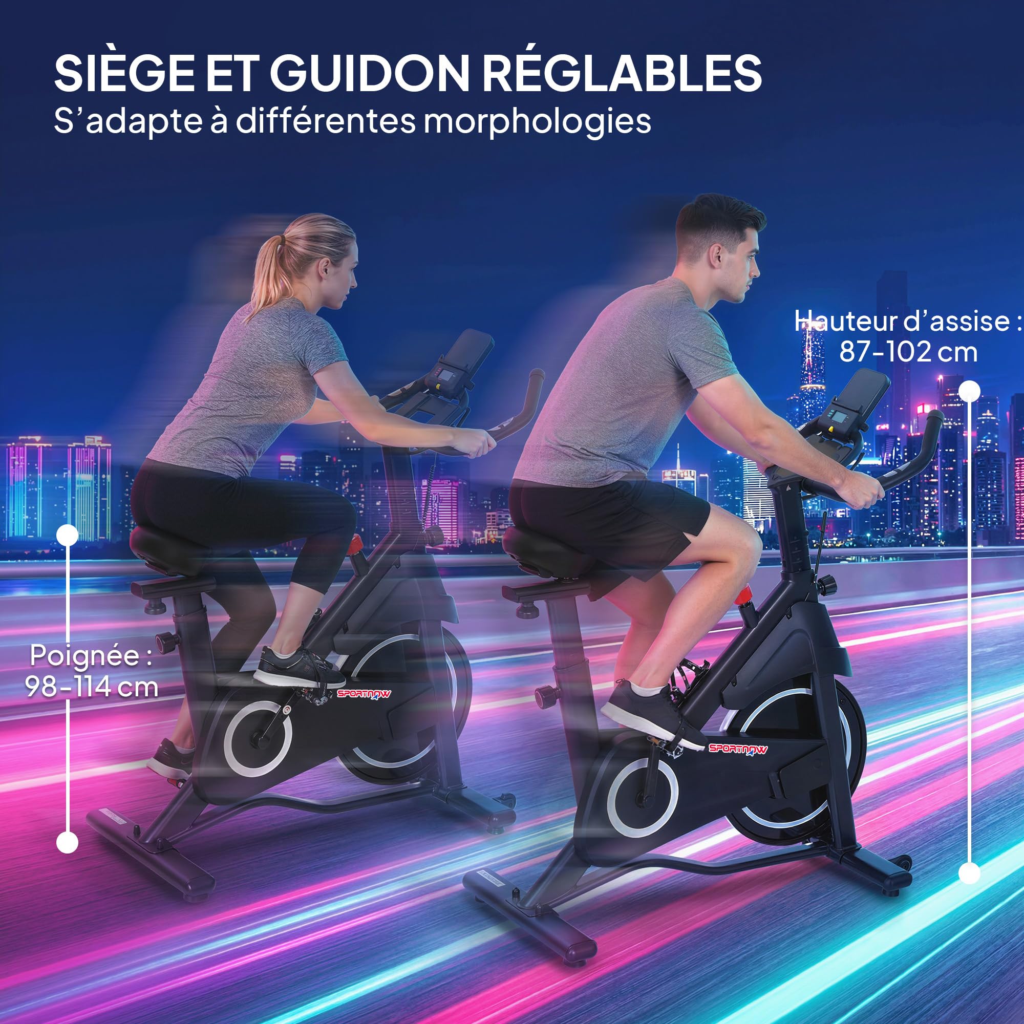 SPORTNOW Vélo d'Appartement avec Résistance Magnétique Réglable, Vélo d'Appartement avec Écran LCD, Siège Confortable, Selle et Guidon Réglables, pour Entraînement Cardio, Capacité 120 kg