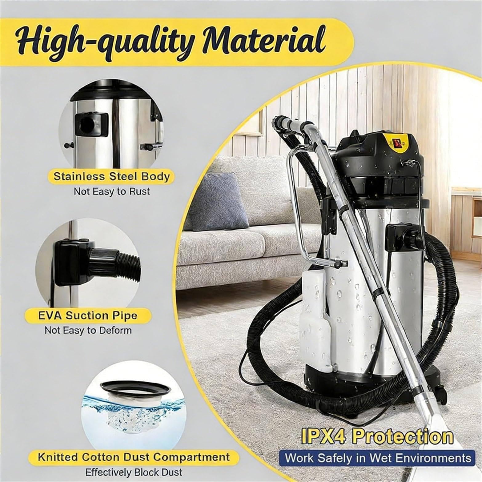 Máquina limpiadora de alfombras de 30/40/60 L, máquina de limpieza de alfombras comercial con cabezal de aspiración de agua y cepillo redondo, limpiadora de polvo para cortinas en seco y húmedo 30L