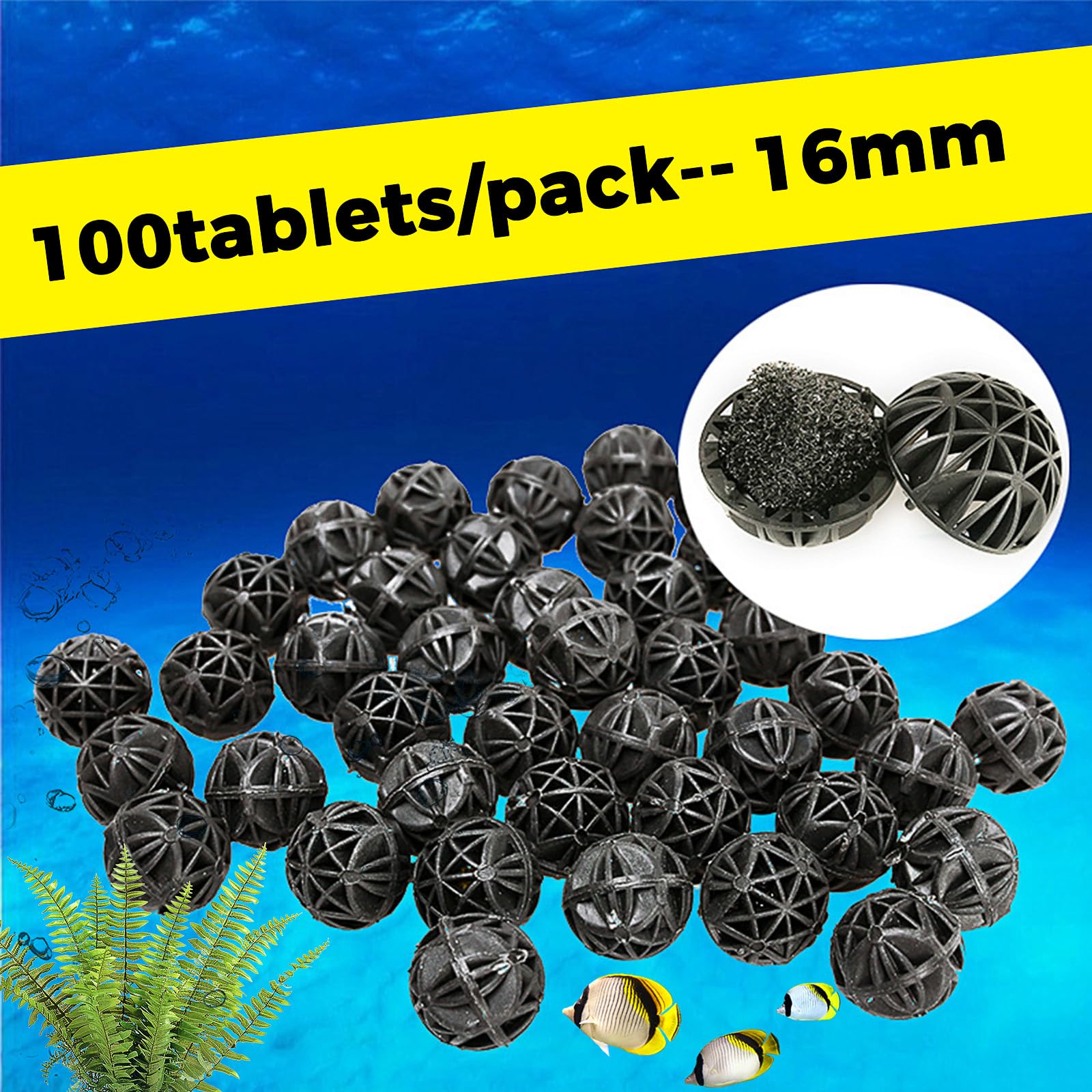 Palline Filtranti Biologiche 100 Pezzi 16 mm Bioballs per Pulizia Acquario Bio Filtro Poroso