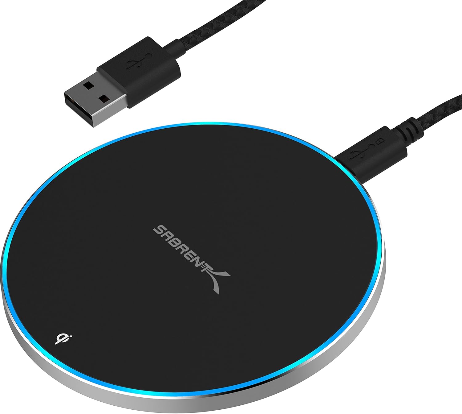 Sabrent 10W qi Wireless Fast Charger Charging Pad, Universally Compatible with All qi Enabled Phones [AC Adapter Not Included] Space Gray (WL-QIFC-SLV)