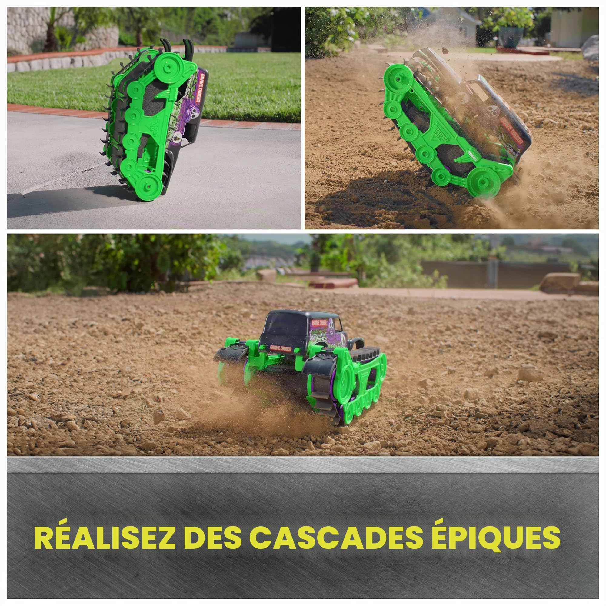 Monster Jam, Grave Digger Trax Véhicule d'extérieur télécommandé, échelle 1:15, Jouets pour Enfants pour garçons et Filles à partir de 4 Ans