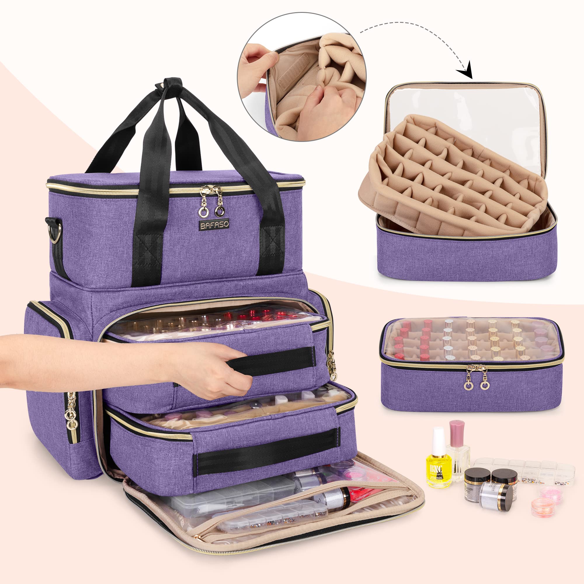 BAFASO 2 Layer Nail Polish Organizer Case with 70 Bottle Slots