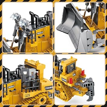 Remote Control Bulldozer for Kids, 1:20 Metal 9 Channel RC Bulldoer Digger Vehicle Toy with Light and Sound, 2.4GHz Remote-Controlled Truck Boys Age 6 7 8 9 10 Years Old