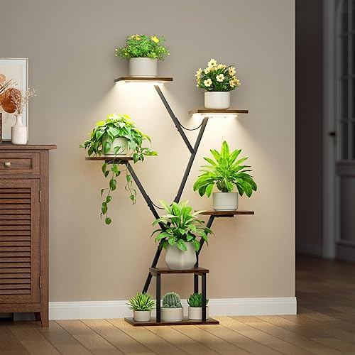 Miniatura 2 de Soporte para plantas de interior con luces de cultivo, estante esquinero de 44 pulgadas con 5 niveles para plantas de interior múltiples, soporte de