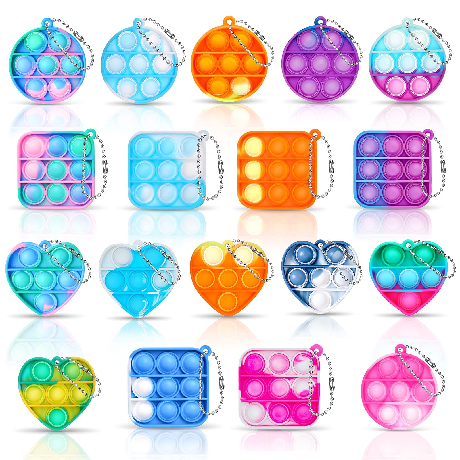 Mini Pop Sensory Fidget Toy, 18Pcs, Bubble Keychain Decompression Toy, Simple Toy, Stress Relief Autism Toy, Extrusion Fidget Toy for Anxiety, Reusable & Washable