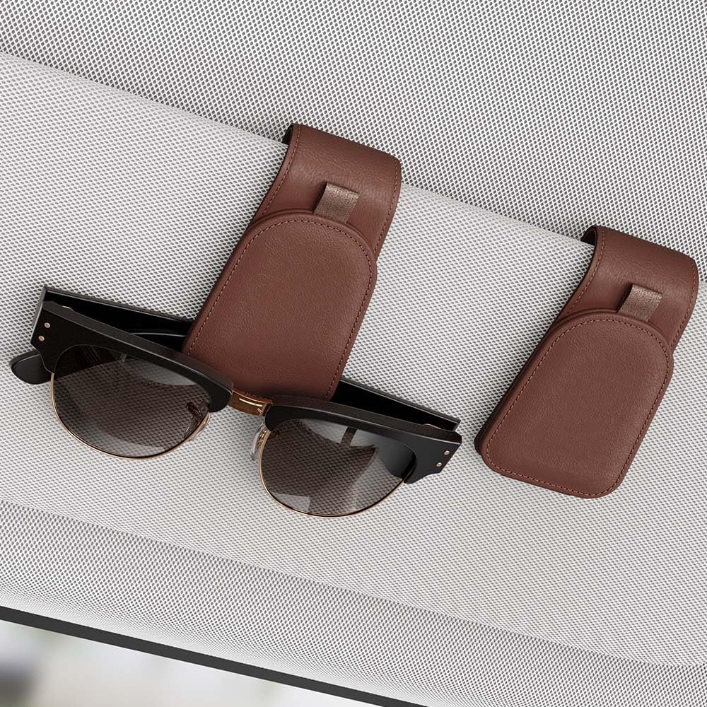 Sotfamily Sunglass Holder for Car Visor, Suede Cloth Magnetic Sunglass Organizer for Car Accessories, 2 Packs, Brown