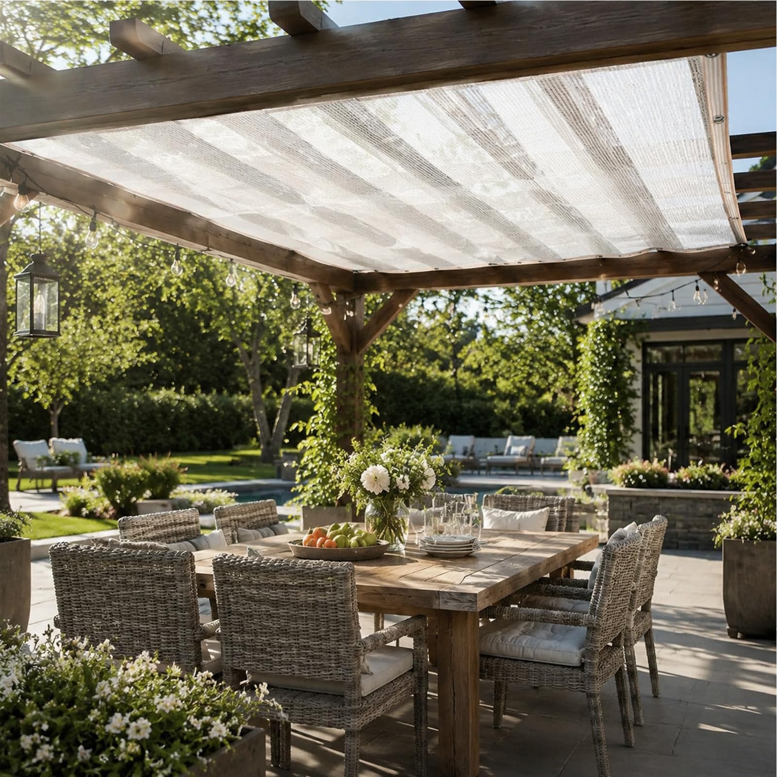 Malla Sombreo Blanca 55% con Ojales Cada 50cm,Red de Sombra Exterior UV | Transpirable Privacidad Esquinas Reforzadas para Jardín Pérgola Terraza Patio