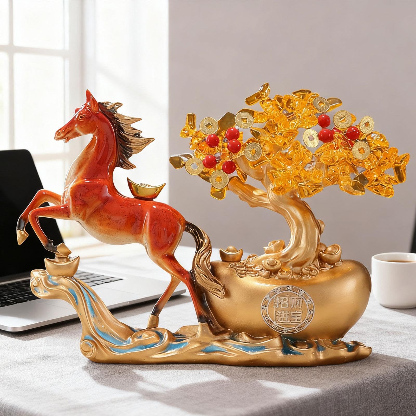 Figura de Caballo de Resina Artesanal - Escultura de Animal Auspicioso para Desear Y Prosperidad - Diseño Creativo - Ideal para Decorar La Mes, Rojo, Individual