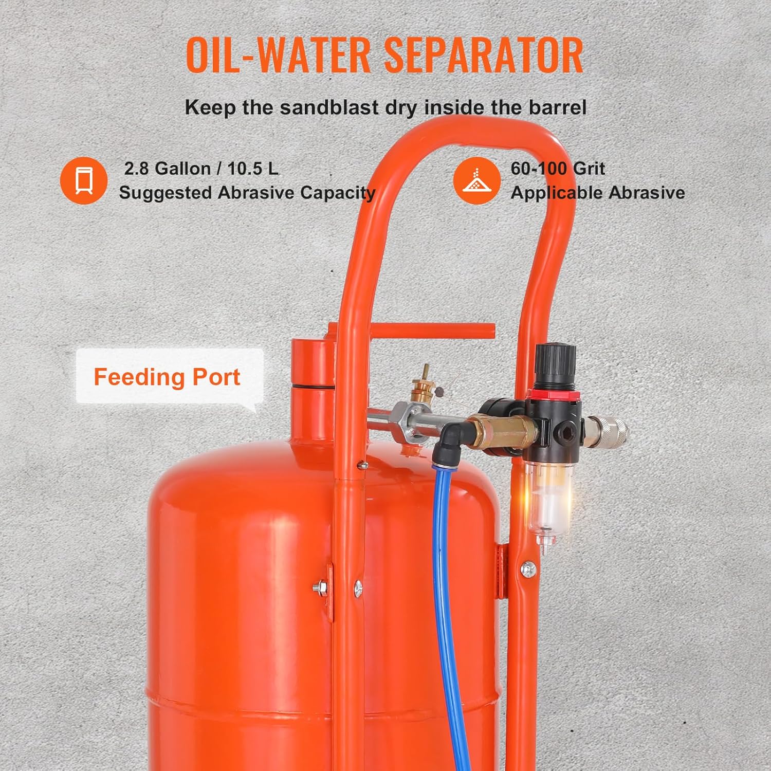 Happybuy 5 Gallon Sand Blaster, 60-110 PSI High Pressure Abrasive Blasting Tank, Air Sandblasting Kit with 4 Ceramic Nozzles & Oil-Water Separator for Paint, Rust Removal