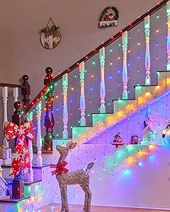 12 x 5FT 360 LED Christmas Net Lights Outdoor for bushes, Waterproof IP65 12 Modes Connectable Extendable Bush Net Christmas Lights Outdoor Mesh Light for Bushes, Tree, Yard, Garden, Multicolor