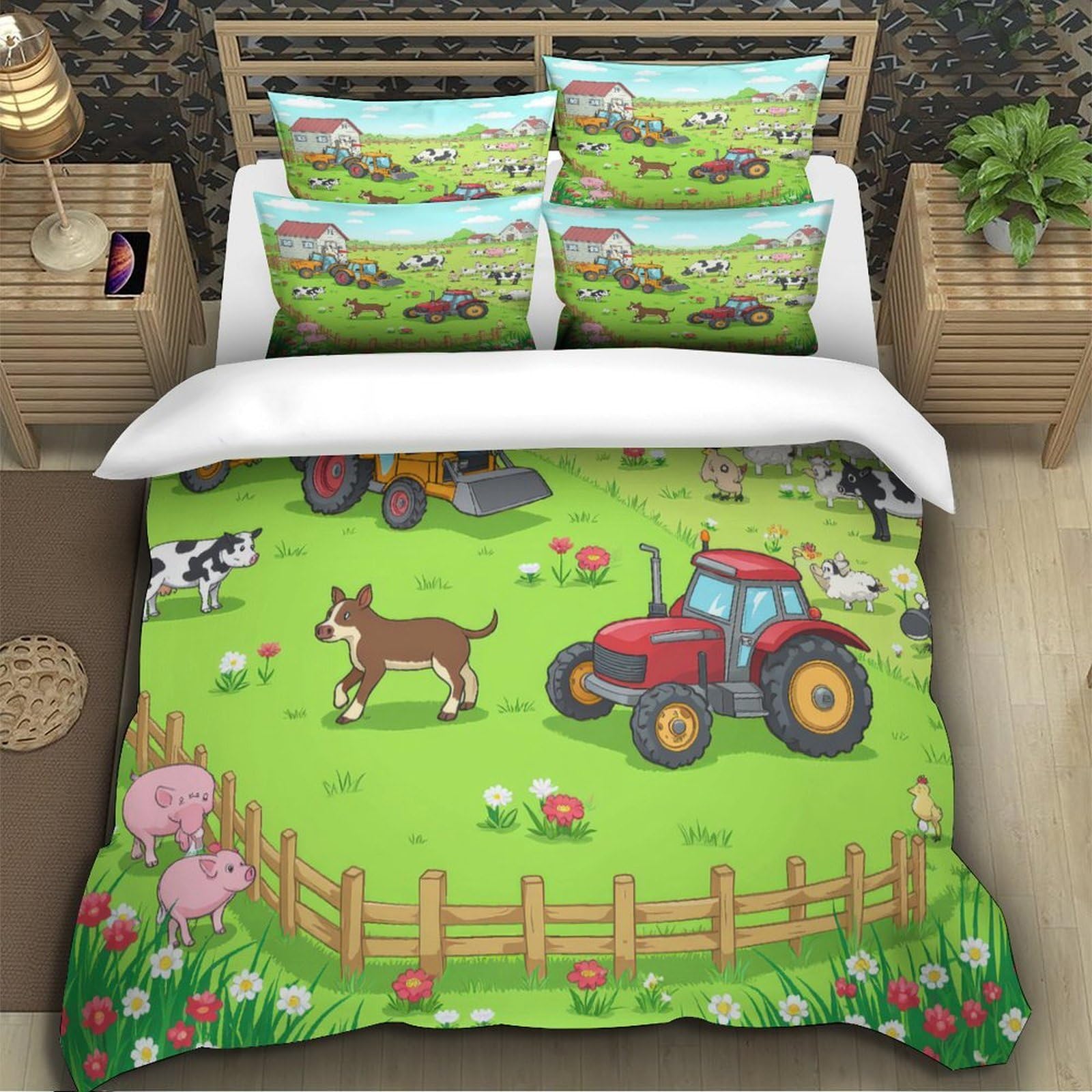 Bauernhof Kinder Bettwäsche Set Microfaser Cartoon Look
