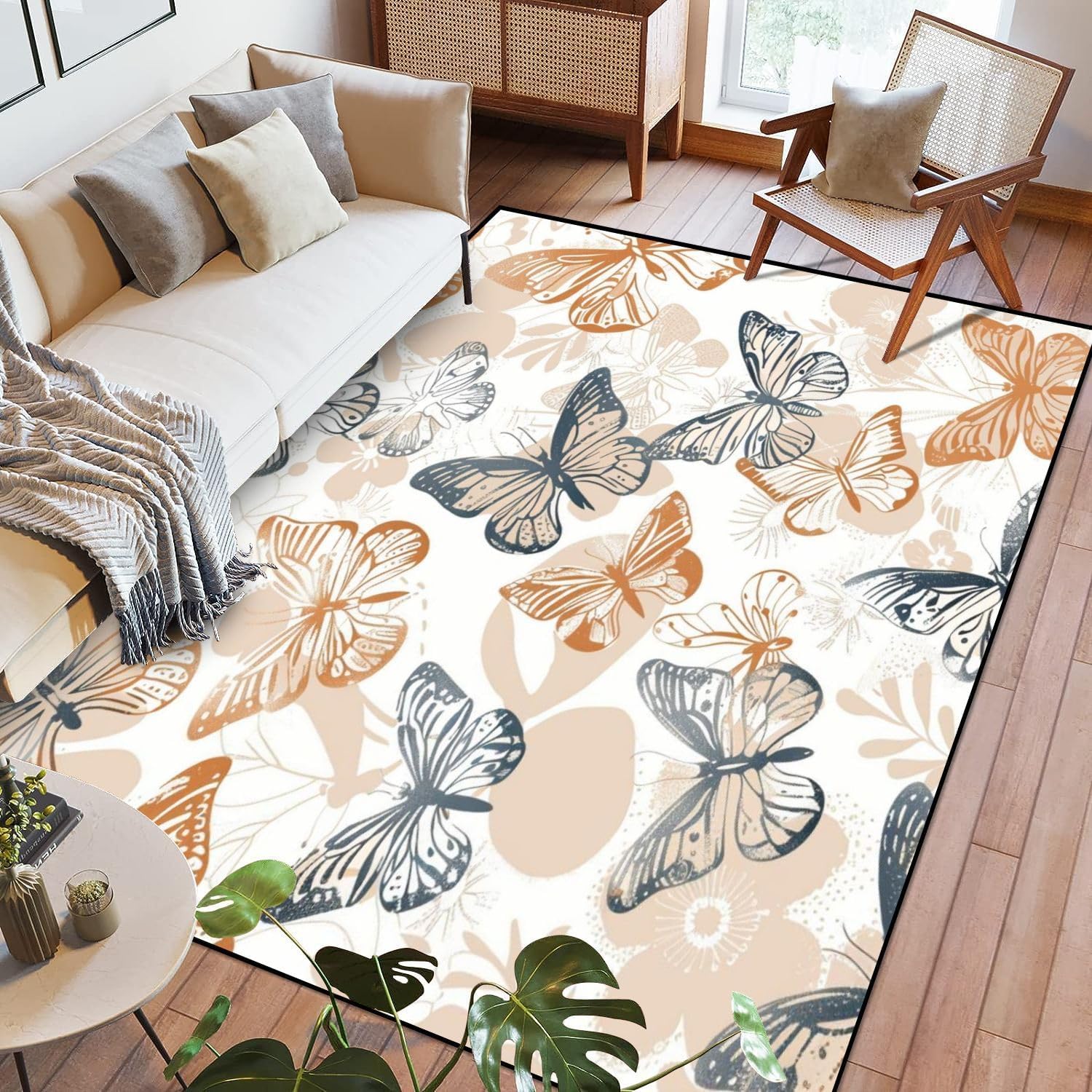 Tapis salon papillon antidérapant grand format 120x160 pour décoration chambre et hôtel