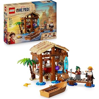LEGO ONE PIECE Windmill Village Hut - Toy with Boat, Boys Ruffy, Shanks &amp; Makino Mini Figures and Accessories - Includes Prof