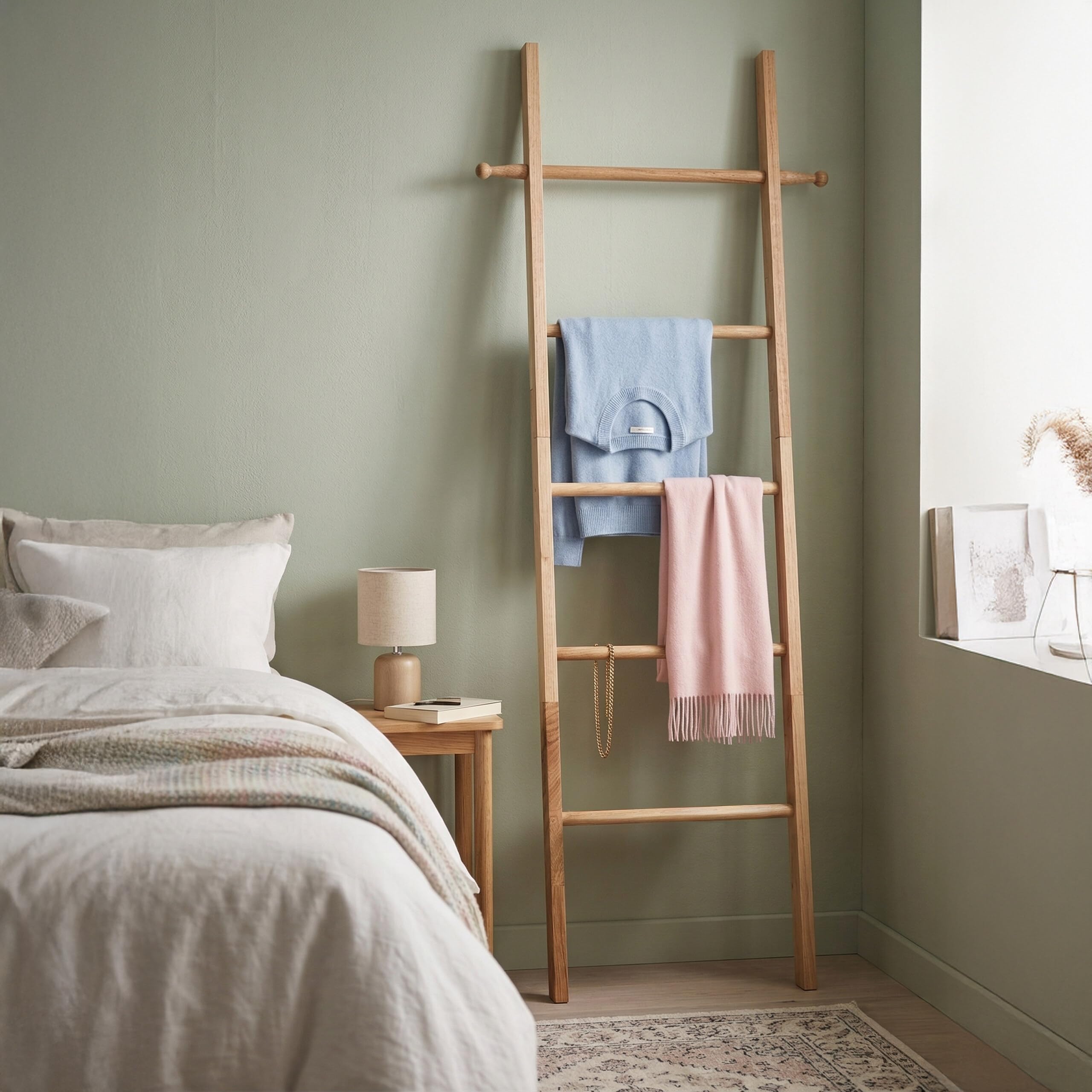Relaxdays Portasciugamani Scala, 5 pioli, per asciugamani da bagno | 170 x 43 cm, noce, naturale