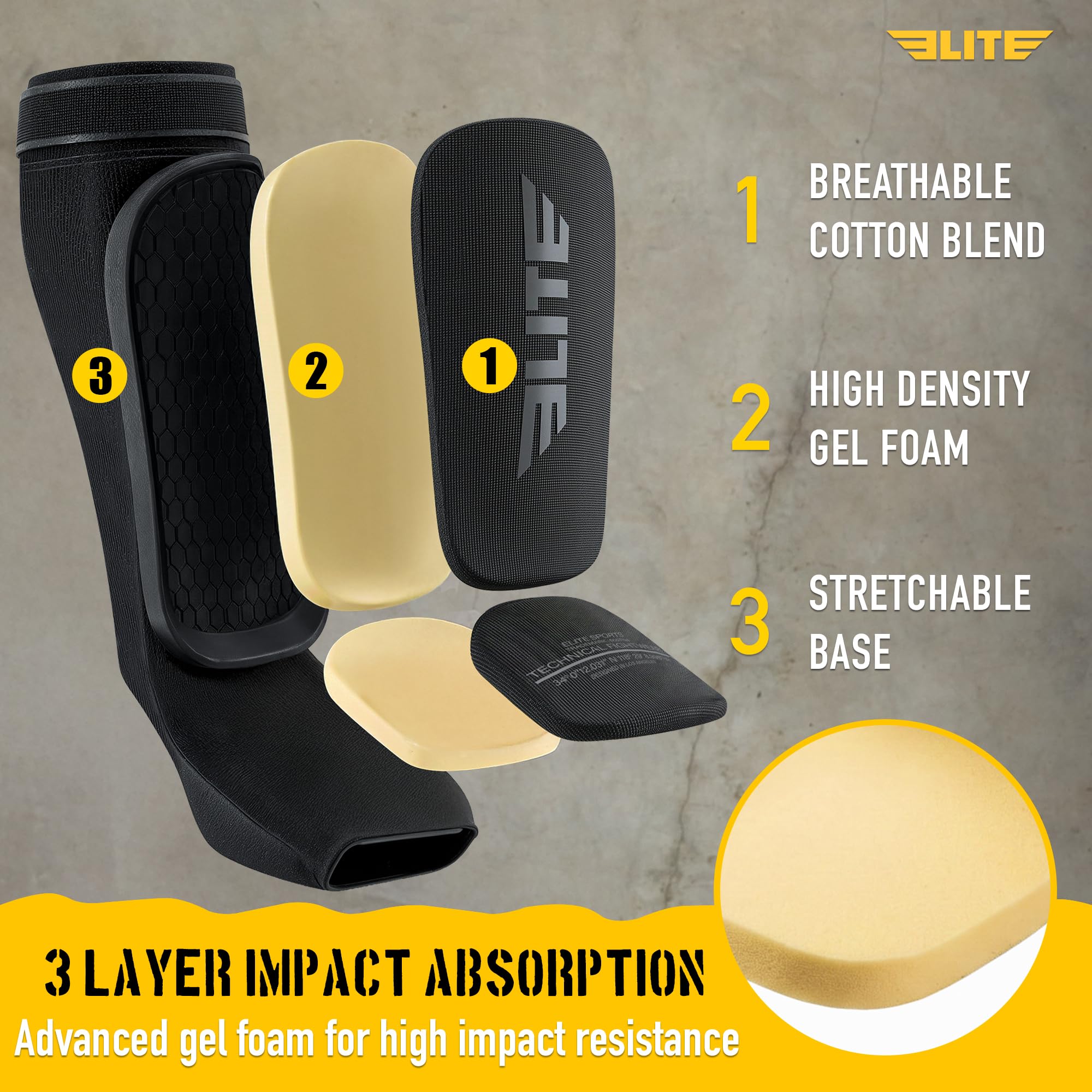 Elite Sports Shin Pad Espinilleras MMA, Unisex Adulto
