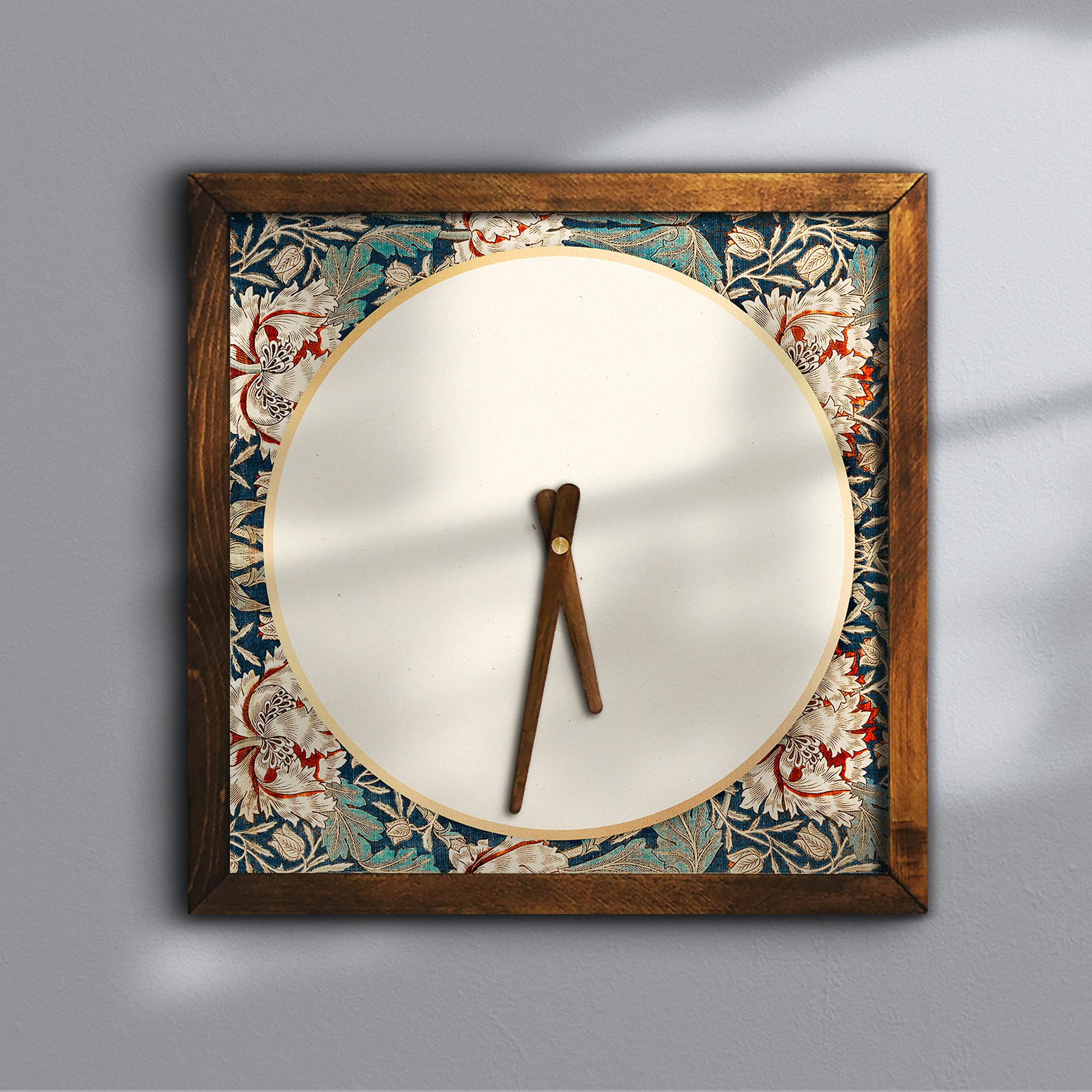 dKanvas Vintage Royal Pattern Wooden Canvas Wall Clock, Antique Boho Desk Clock, Greek Illustration Wall Decor, Living Room Wooden Clock, Clock for Walls (17 Inches, Blooming Floral Artwork)