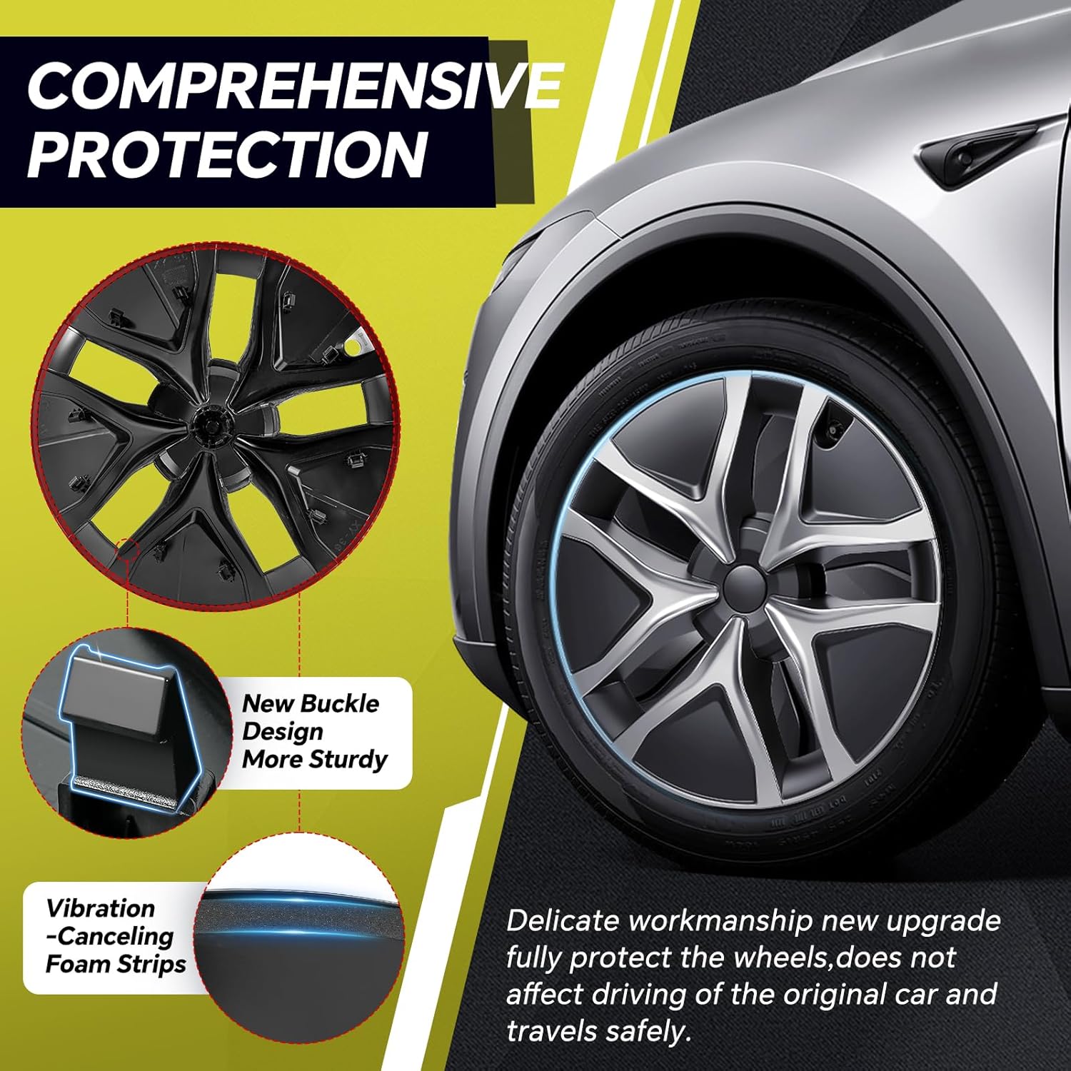 Tesla Model Y Juniper 19 Inch 4 Pcs Wheel Covers - Matte Black ABS Hubcaps with Rim Protectors | Replacement Compatible with 2025 2026 Model Y Juniper, not Compatible with Tesla Y 2021-2024