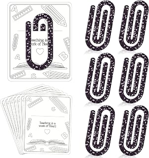 Feifeiya 12 Pcs Jumbo Teacher Acrylic Paper Clips Set Teacher Appreciation Gifts with Thank You Cards 4 Inch Graduation Paper Clip Bookmark Gift for Book Lovers Student Office Worker(Composition Book)