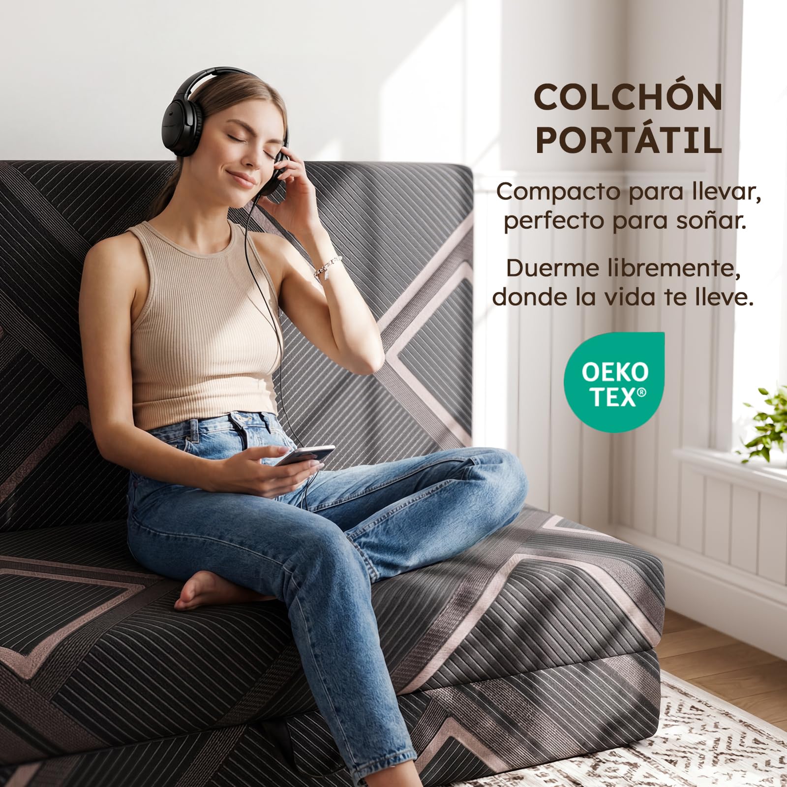 Vamcheer Colchón Plegable de 90 x 200 cm, 15 cm de Grosor, 3 Piezas, Plegable, Cama de Invitados, Funda Lavable, Cama de Invitados Plegable para Viajes y casa (90x200x15 CM)