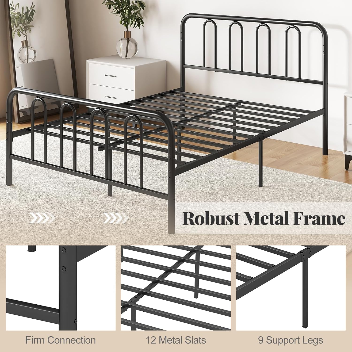 Giantex Full Size Metal Platform Bed Frame, 14-Inch Heavy-Duty Bed Frame with Headboard and Footboard, Modern Metal Slats Mattress Foundation for Storage, No Box Spring Needed, Full Bed, Black