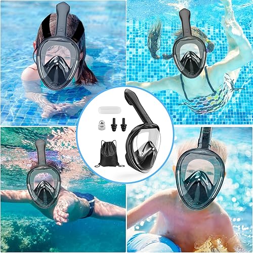 Miniatura 7 de Máscara de esnórquel para niños de cara completa, equipo de esnórquel para niños de 2 a 14 años con soporte para cámara, vista panorámica de 180