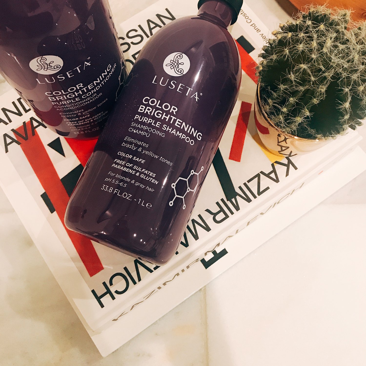 L LUSETA Color Brightening Purple Shampoo and Conditioner Set for Blonde and Gray Hair, Infused with Cocos Nucifera Oil to Help Nourish, Moisturize and Condition Hair, 2x33.8oz