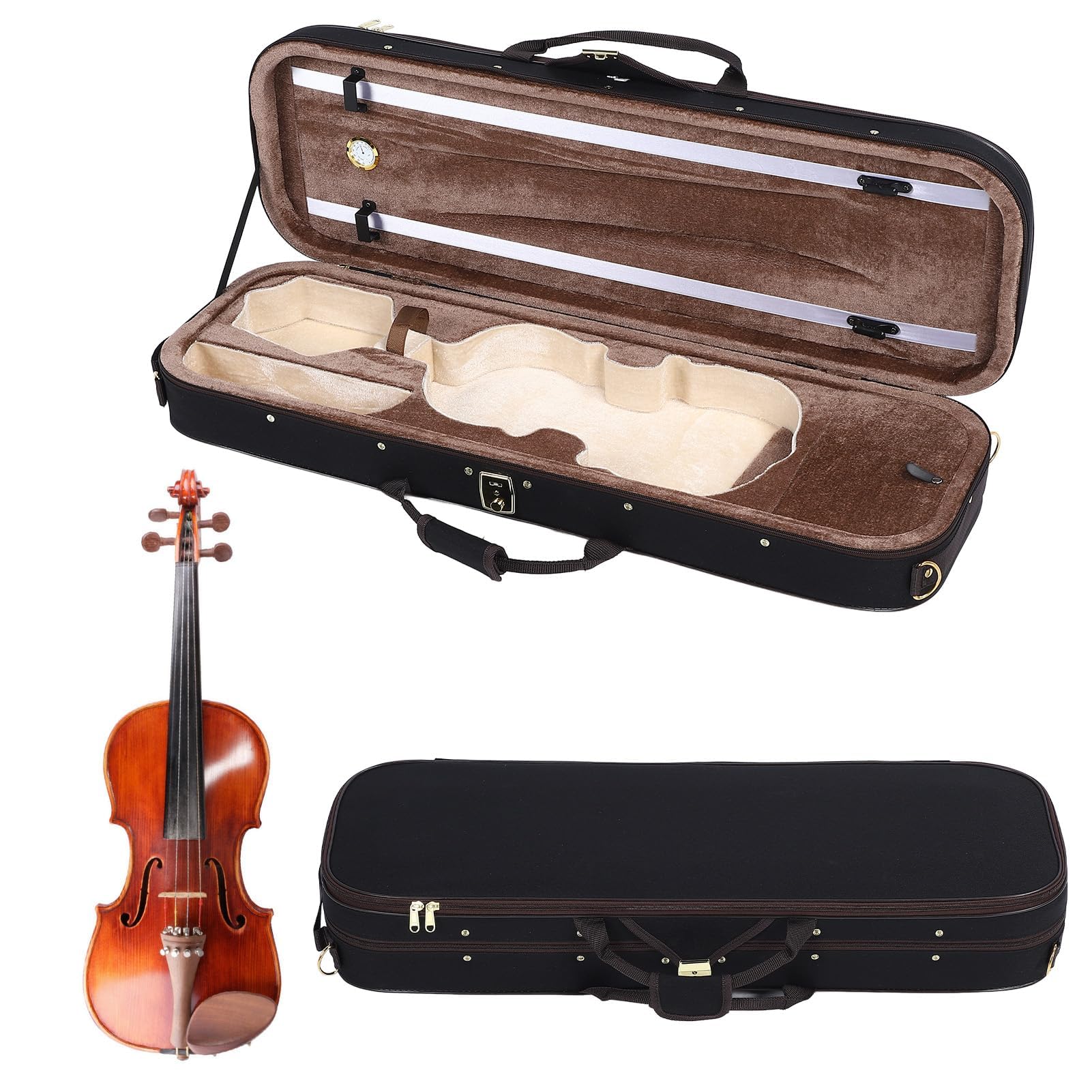 Scatola per Violino di Dimensioni 4/4 con Igrometro Custodia Rigida per Violino Zaino Custodia Protettiva per Strumenti Musicali in Tessuto Oxford