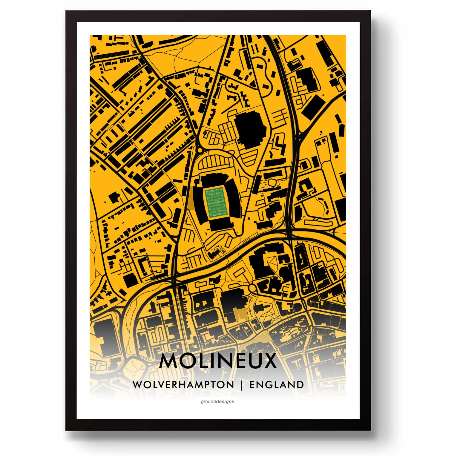 GroundDesigns WOLVERHAMPTON WANDERERS Football Gift MOLINEUX Stadium Art Map Unframed A3 Print WolveS FC WWFC
