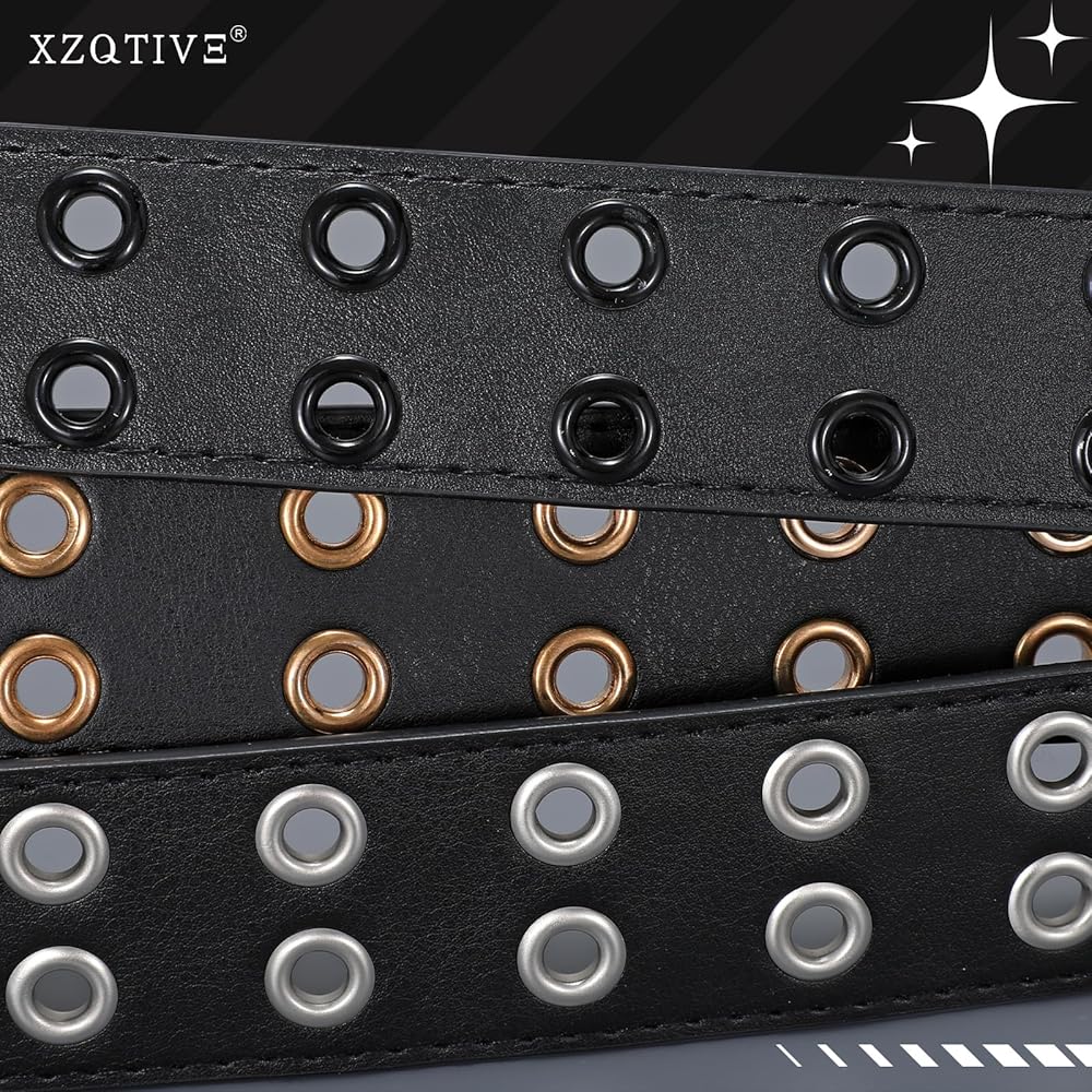 XZQTIVE Double Grommet PU Leather Belt for Women Men Punk