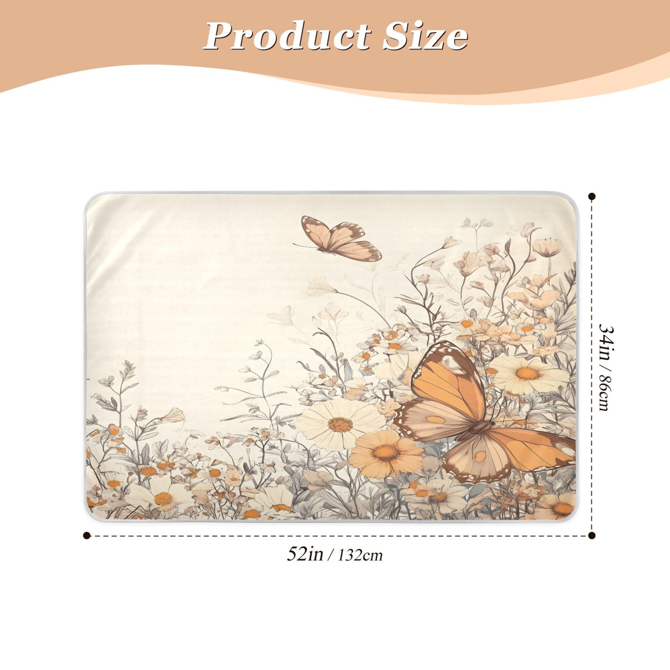 Takiito Vintage Wildflowers Butterflies Bed Pad Reusable Bed Underpad Washable Waterproof Leak-Proof Quick Dry Incontinence Pee Pad for Toddlers Kids Adults Pets 34x52 in