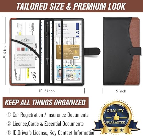 Miniatura 4 de FORYOU Soporte para registro y seguro de automóvil con cierre magnético, guantera de vehículo para documentos, organizador de documentos, cartera