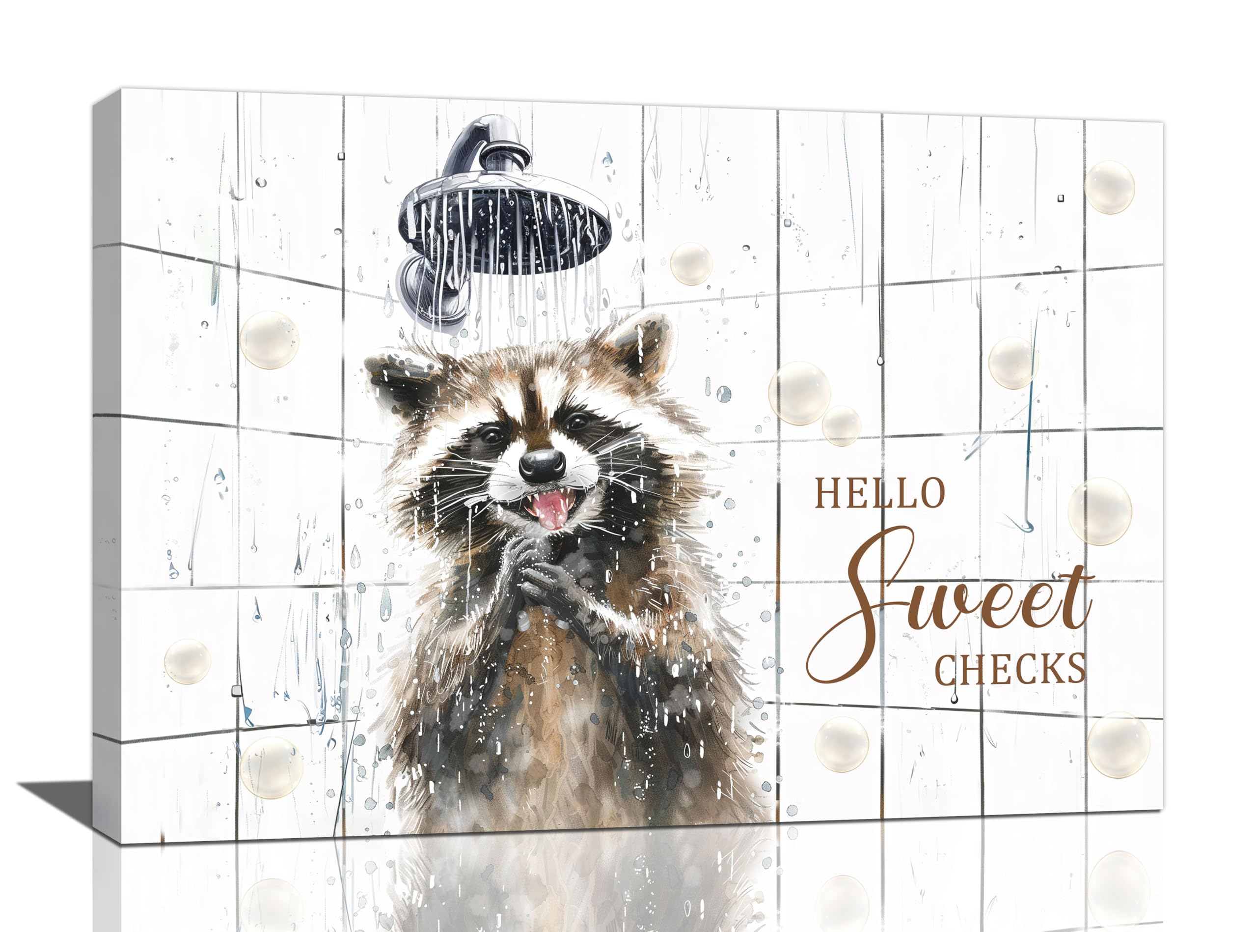 Bogosip Bathroom-Raccoon Raccoon Wall Art Funny Raccoon In Shower Bathroom Pictures For Wall Bathroom Quotes Sign Canvas Print Painting Black And White Animals Bathroom Decor Modern Framed Artwork For Restroom Toilet 24"X16"
