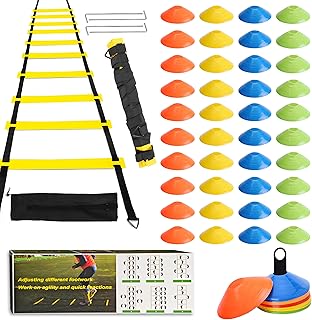 ZTWLEED Set de Entrenamiento de Fútbol,Agility Speed Ladder 6M 40 Conos Entrenamiento,4 Clavos Metálicos y Bolsa Kit de...
