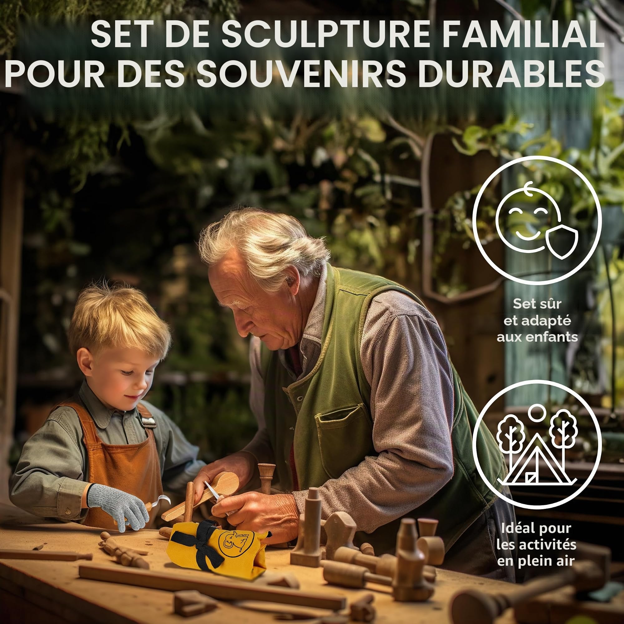 Eli® Kit de Sculpture pour Enfants dès 6 Ans – Couteau à sculpter de Haute qualité pour Enfants avec Gants Anti-Coupure Inclus – Couteau de Sculpture pour Enfants