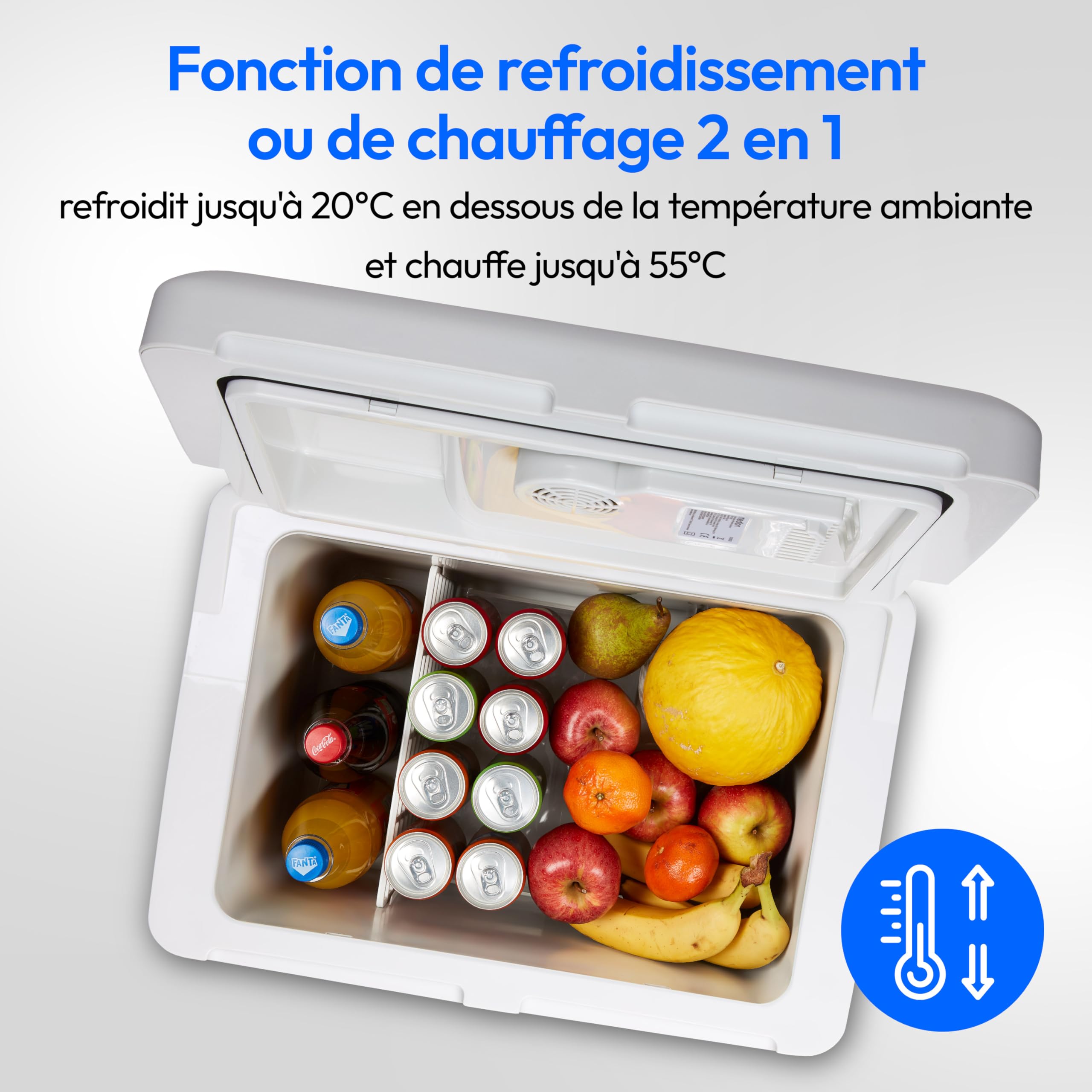 MEDION Glacière mobile avec fonction chauffage (électrique, 2 en 1 : refroidissement et chauffage, 40 litres, connexion 3 en 1 5 V USB, adaptateur 230 V et 12 V pour voiture, camping, vacances, jardin