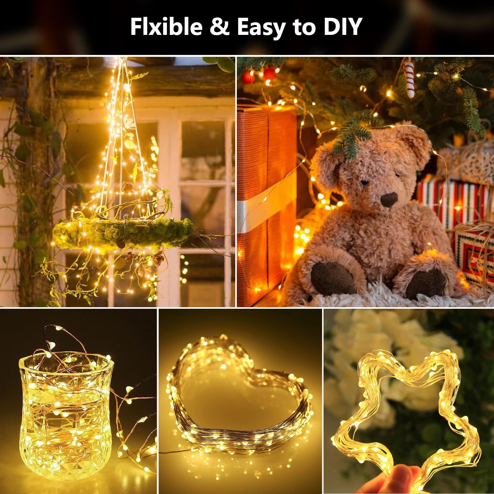 2 Pack Luces Solares LED Exterior Jardin, 5M 50LED Guirnalda Luces Exterior Solar, 8 Modos IP65 Impermeable Cadena de Luces Decoración para Terraza, Fiestas, Patio, Navidad, Bodas (Blanco Cálido)