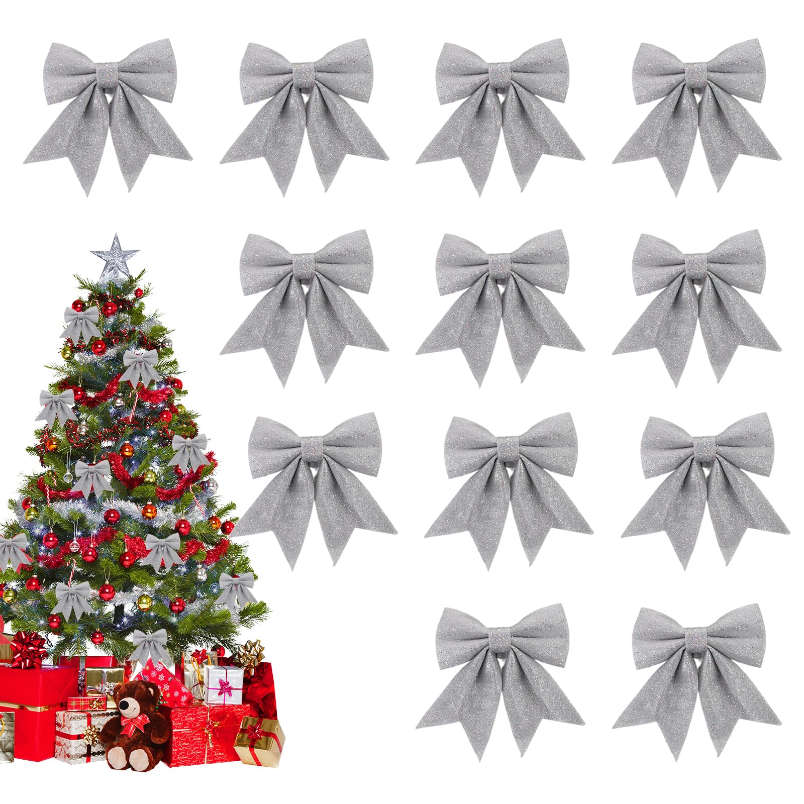 Lot De 6 Nœuds De Noël En Velours 60x40 Cm - Couleurs Assorties (rouge, Bordeaux, Beige…) - Pour Sapin, Couronne, Cadeaux
