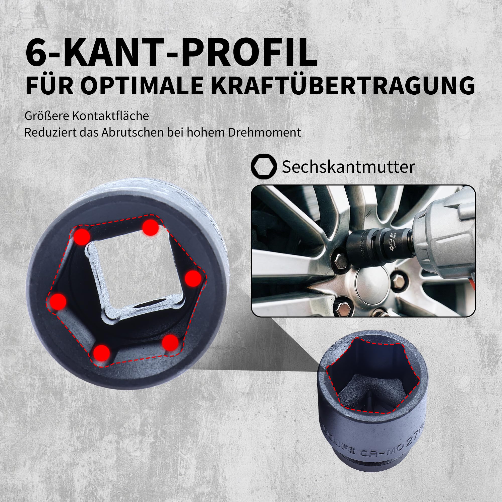CCLIFE 40tlg 1/2 Zoll Schlagschrauber-Stecknuss-Satz, Cr-Mo-Stahl | lange & kurze Nüsse, inkl. Verlängerung + Kardangelenk, robustes Koffer-Set für Auto & Werkstatt